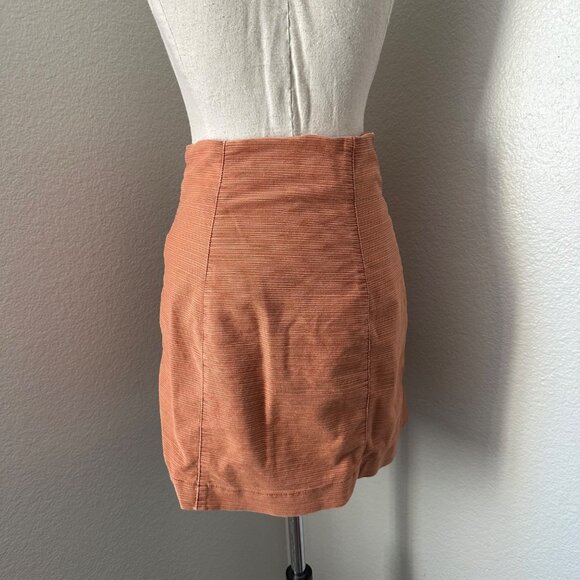 Free People High Waisted Pintuck Textured Mini Skirt Exposed Buttons Terrecotta - Picture 3 of 8